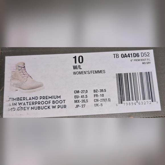 Timberland Ladies 6 Inch Grey And Purple Waterproof Boots Size UK 8 - Picture 11 of 11